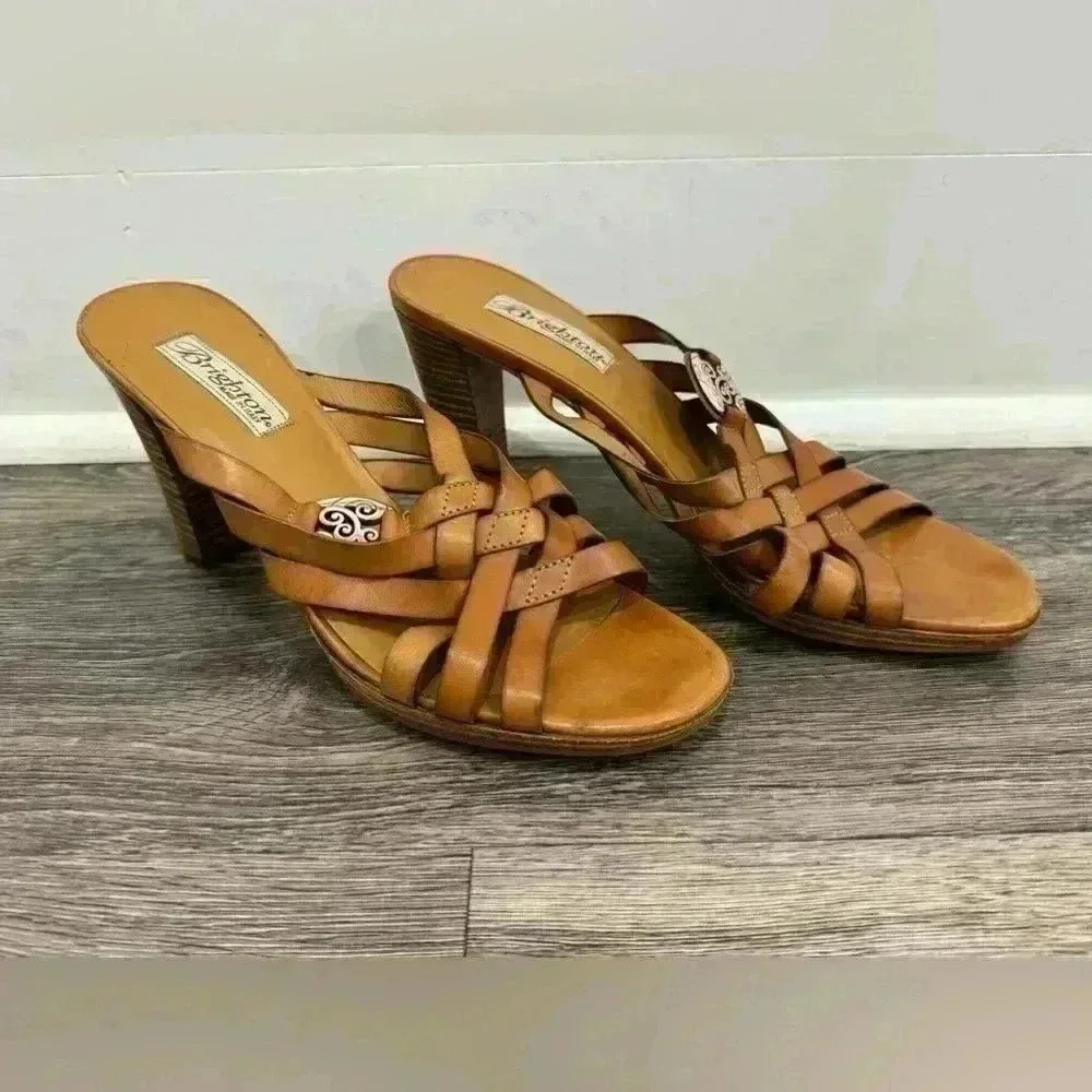 Brighton Twain Brown Leather Womens Slip-On Heel Pumps